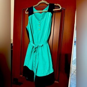 Merona jade/navy color block sleeveless dress, L